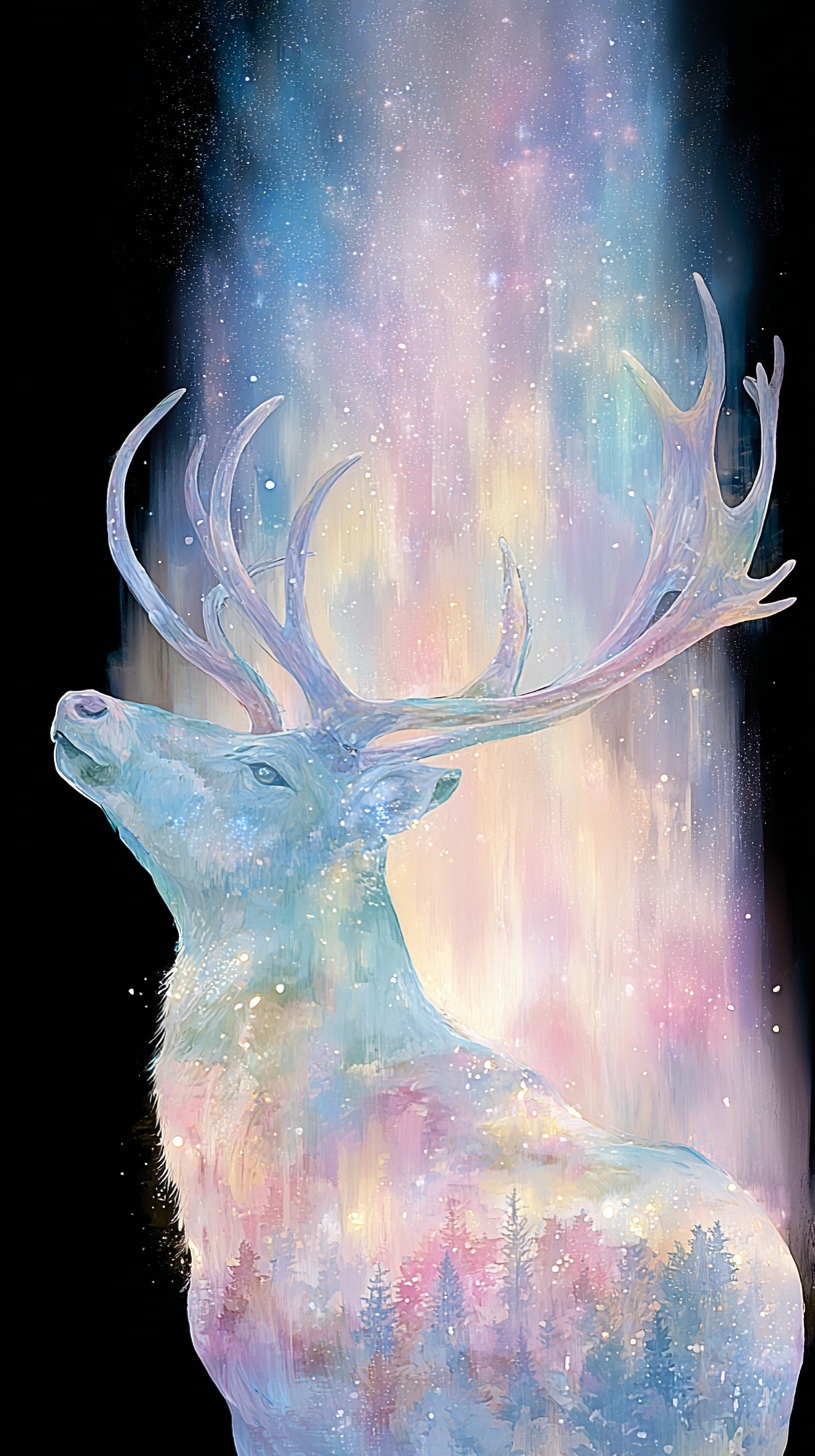 Промпт (промт) для нейросети - Midjourney | Силуэт северного оленя