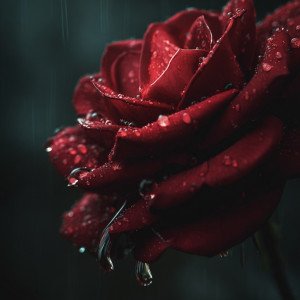 Темно-красная роза под дождём