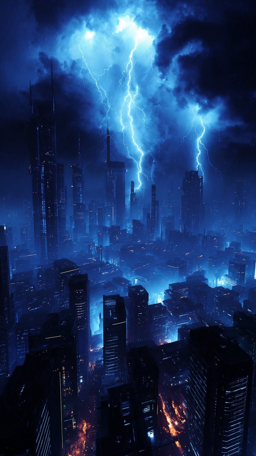 Промпт (промт) для нейросети - Midjourney | Гроза над мегаполисом