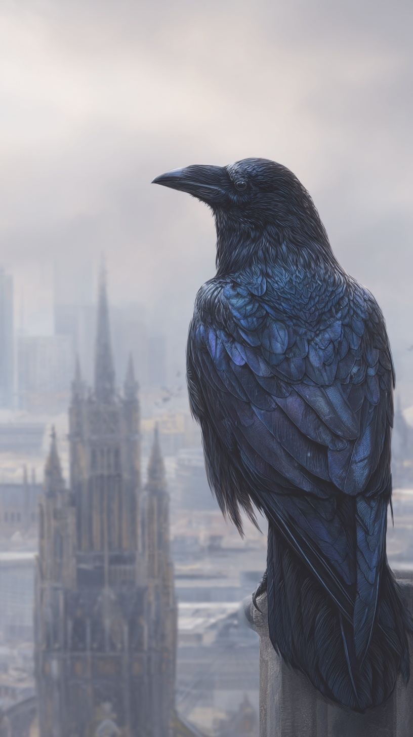 Промпт (промт) для нейросети - Midjourney | Ворон над крышами Лондона