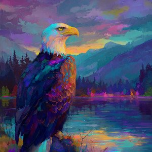 Неоновая птица в акварели