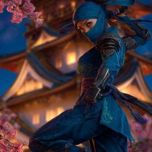 Женщина-ниндзя под сакурой