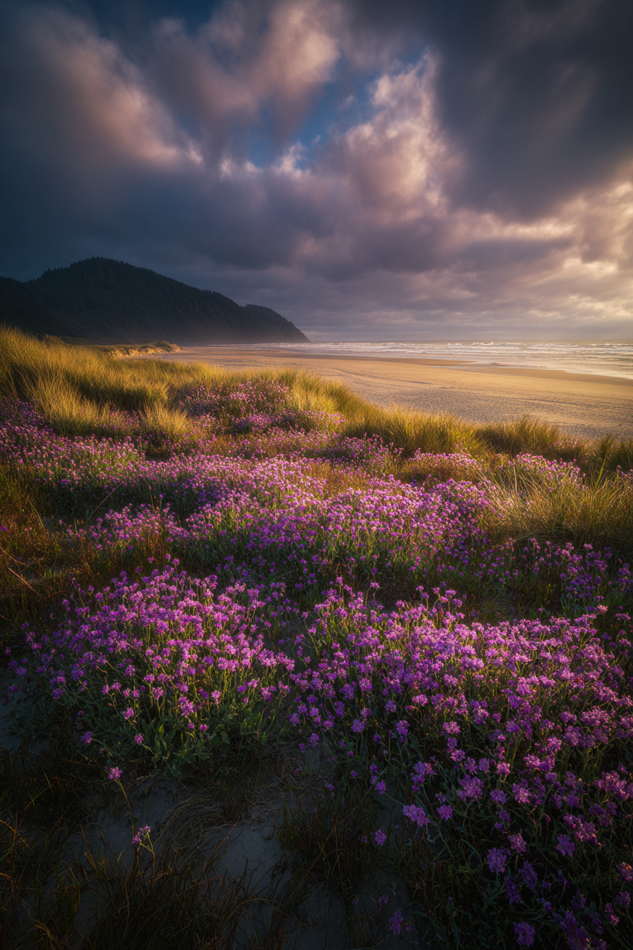 Промпт (промт) для нейросети - Midjourney | Фиолетовый закат Северного Орегона