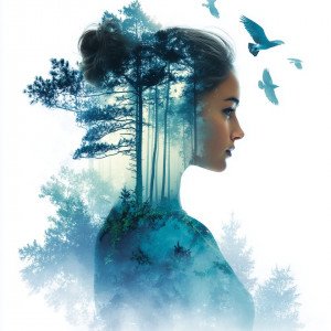 Силуэт в туманном лесу