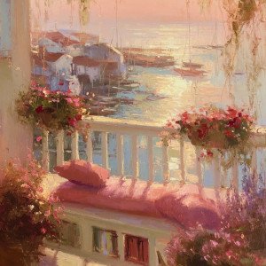 Балкон у морского заката