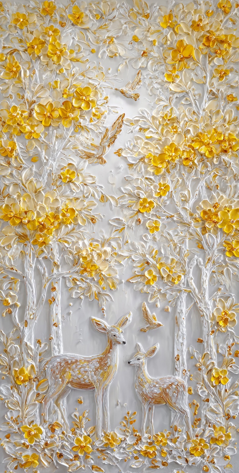 Промпт (промт) для нейросети - Midjourney | Олени в белом лесу