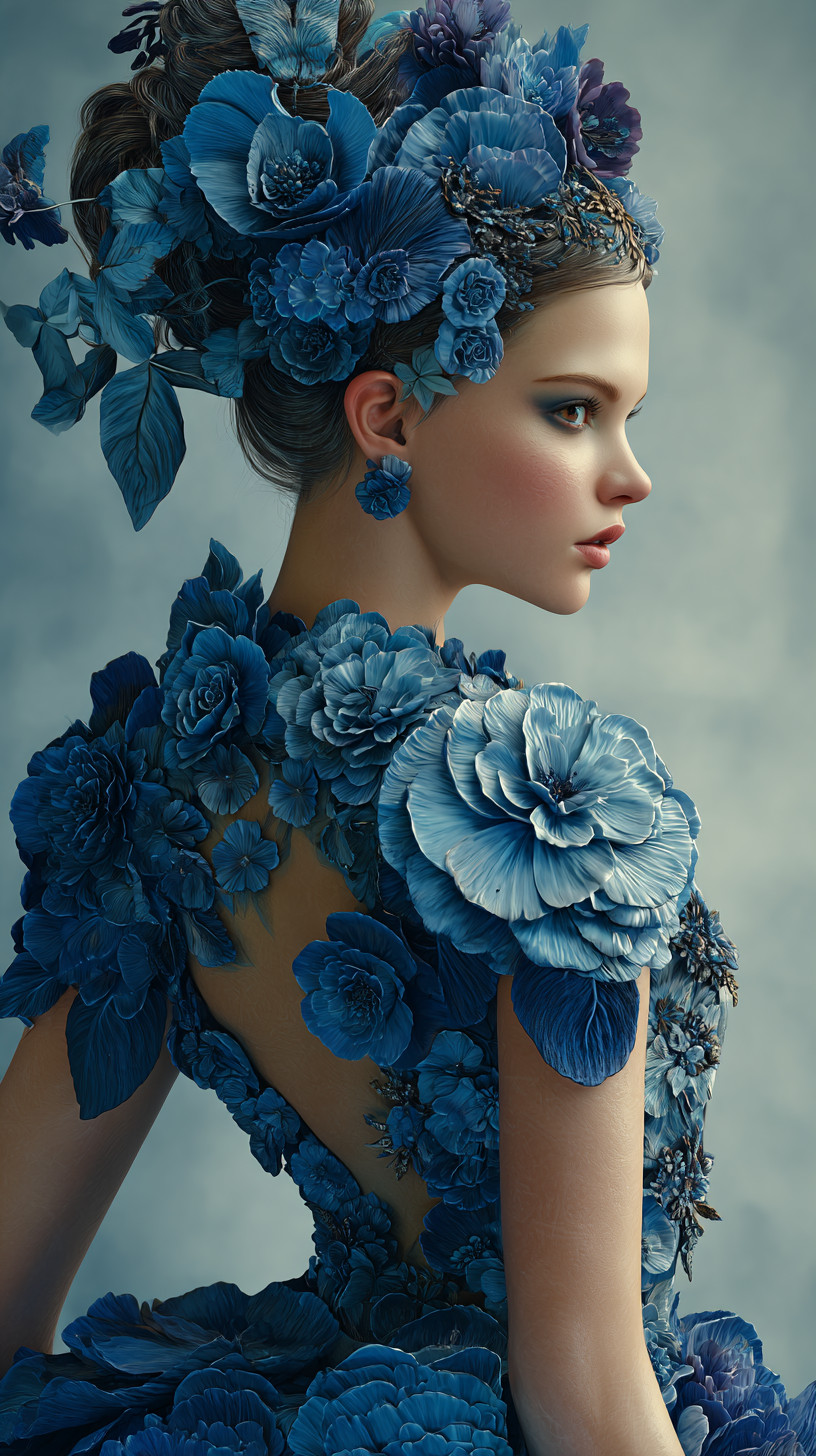 Промпт (промт) для нейросети - Midjourney | Платье из лепестков