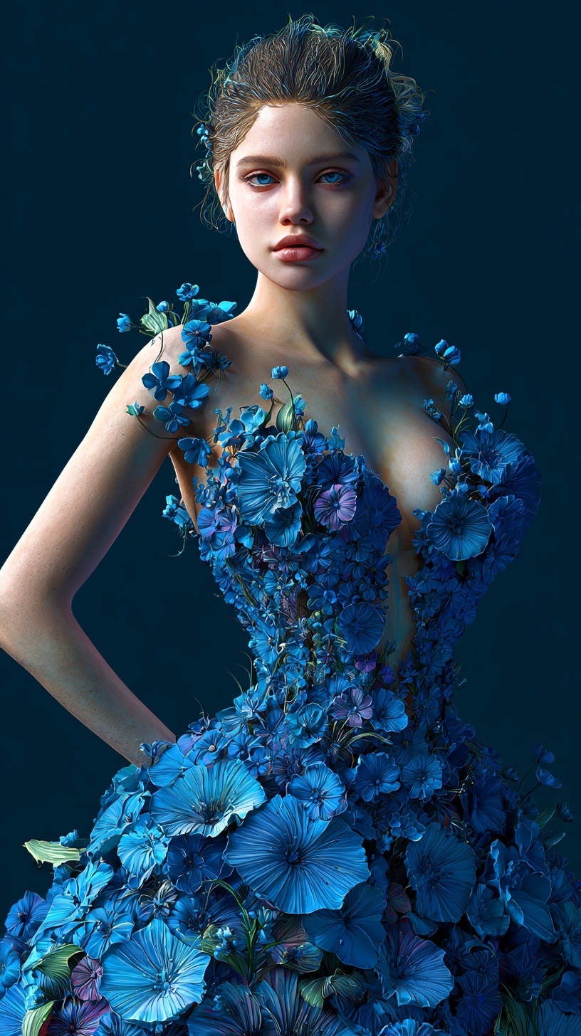 Промпт (промт) для нейросети - Midjourney | Платье из лепестков