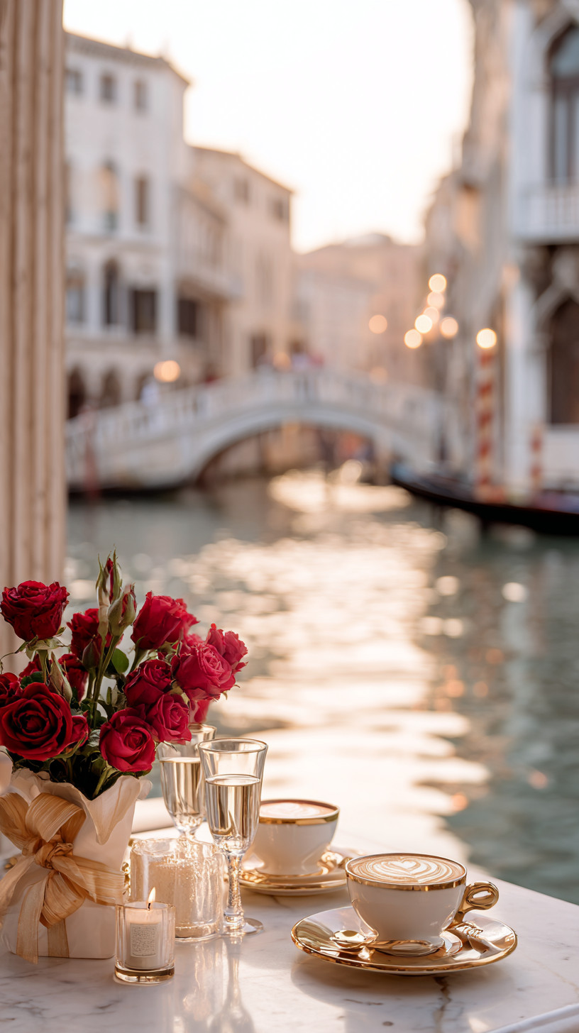 Промпт (промт) для нейросети - Midjourney | Бело-золотая нежность Венеции