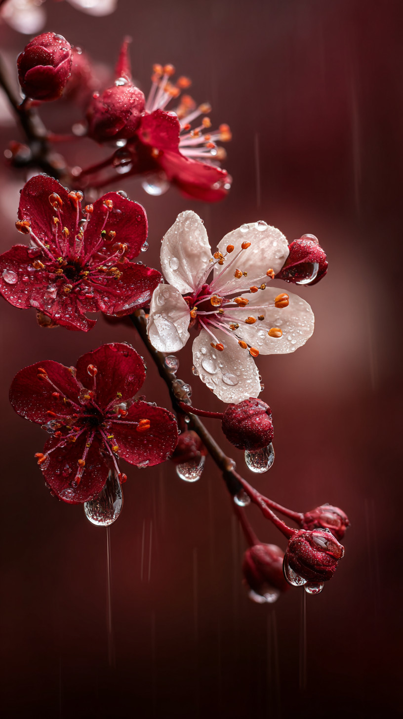 Промпт (промт) для нейросети - Midjourney | Цветущая сакура под дождём