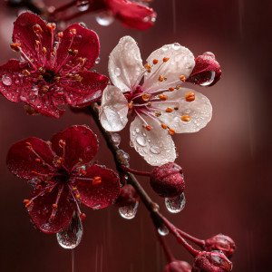 Цветущая сакура под дождём