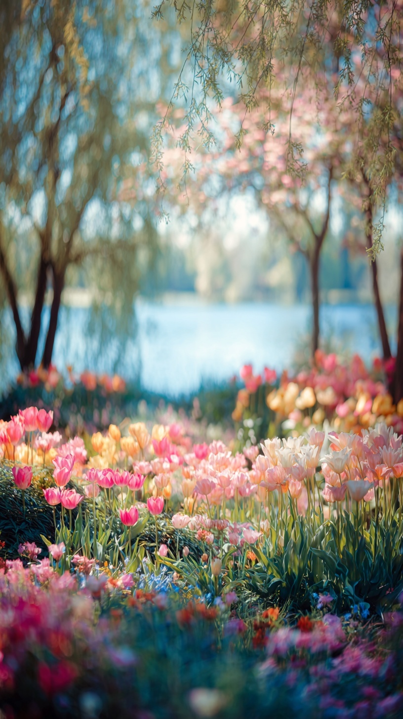 Промпт (промт) для нейросети - Midjourney | Цветочная фантазия у озера