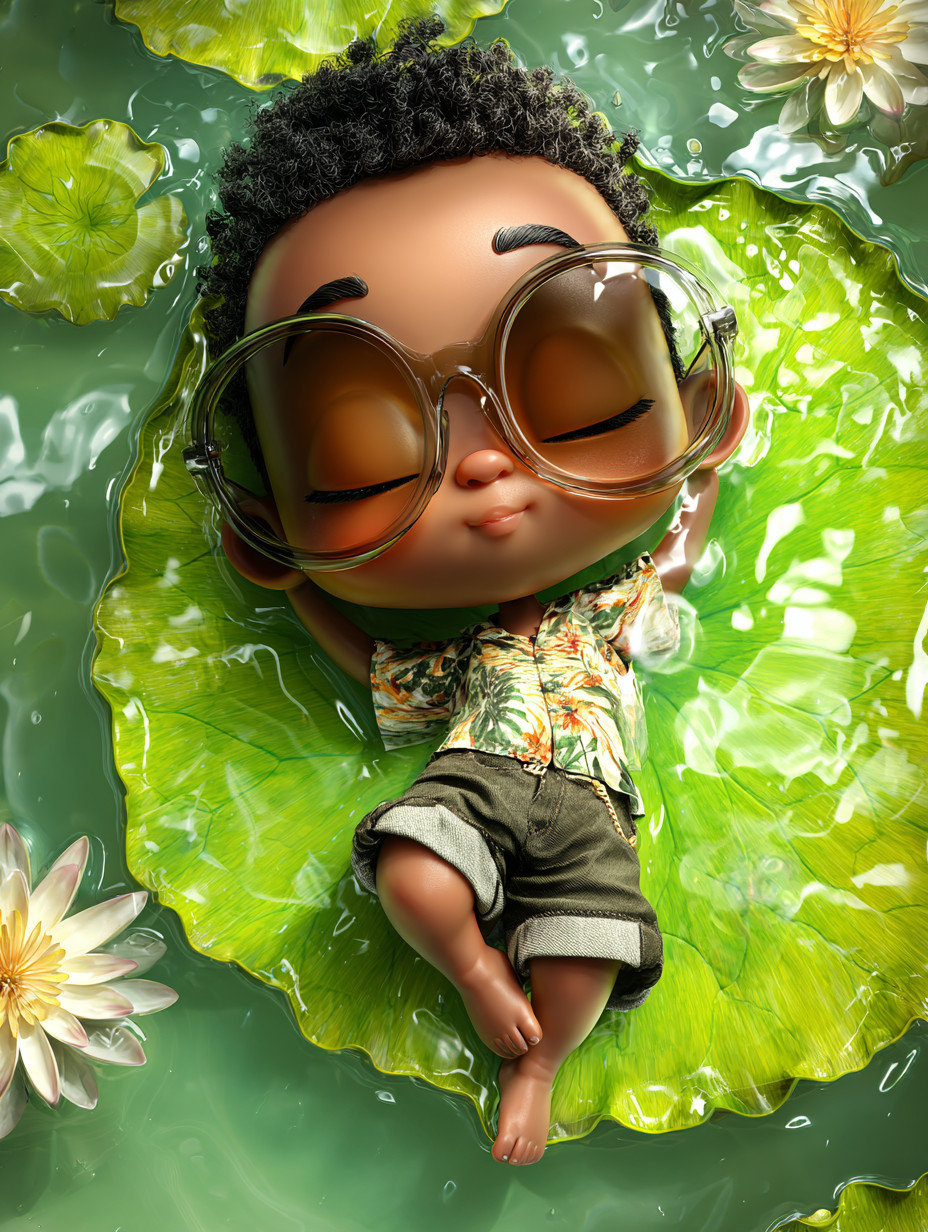 Промпт (промт) для нейросети - Midjourney | Малыш на лотосе в стиле Pixar