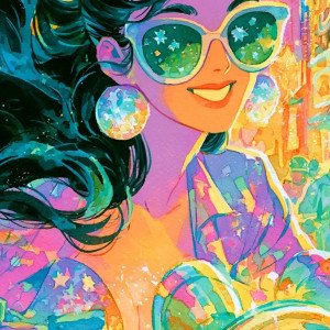 Акварельная иллюстрация с неоновой эстетикой
