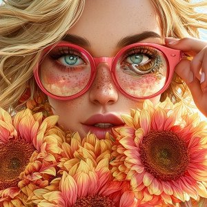 Крупный план женщины с огромными розовыми очками