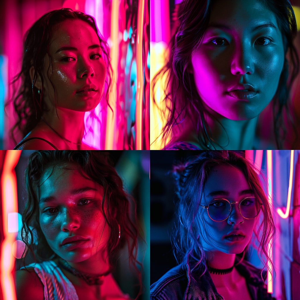 Стиль - Portrait shot with neon lighting