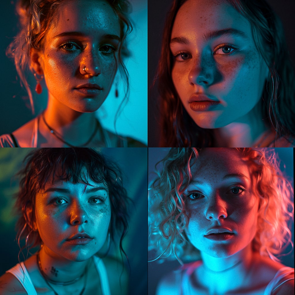 Стиль - Portrait shot with peach and cyan lighting