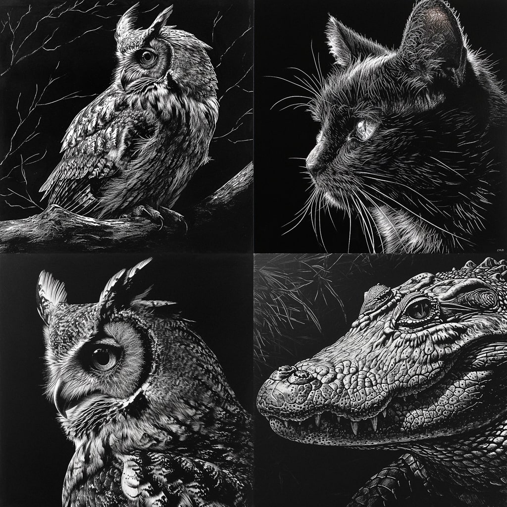 Стиль - Scratchboard art