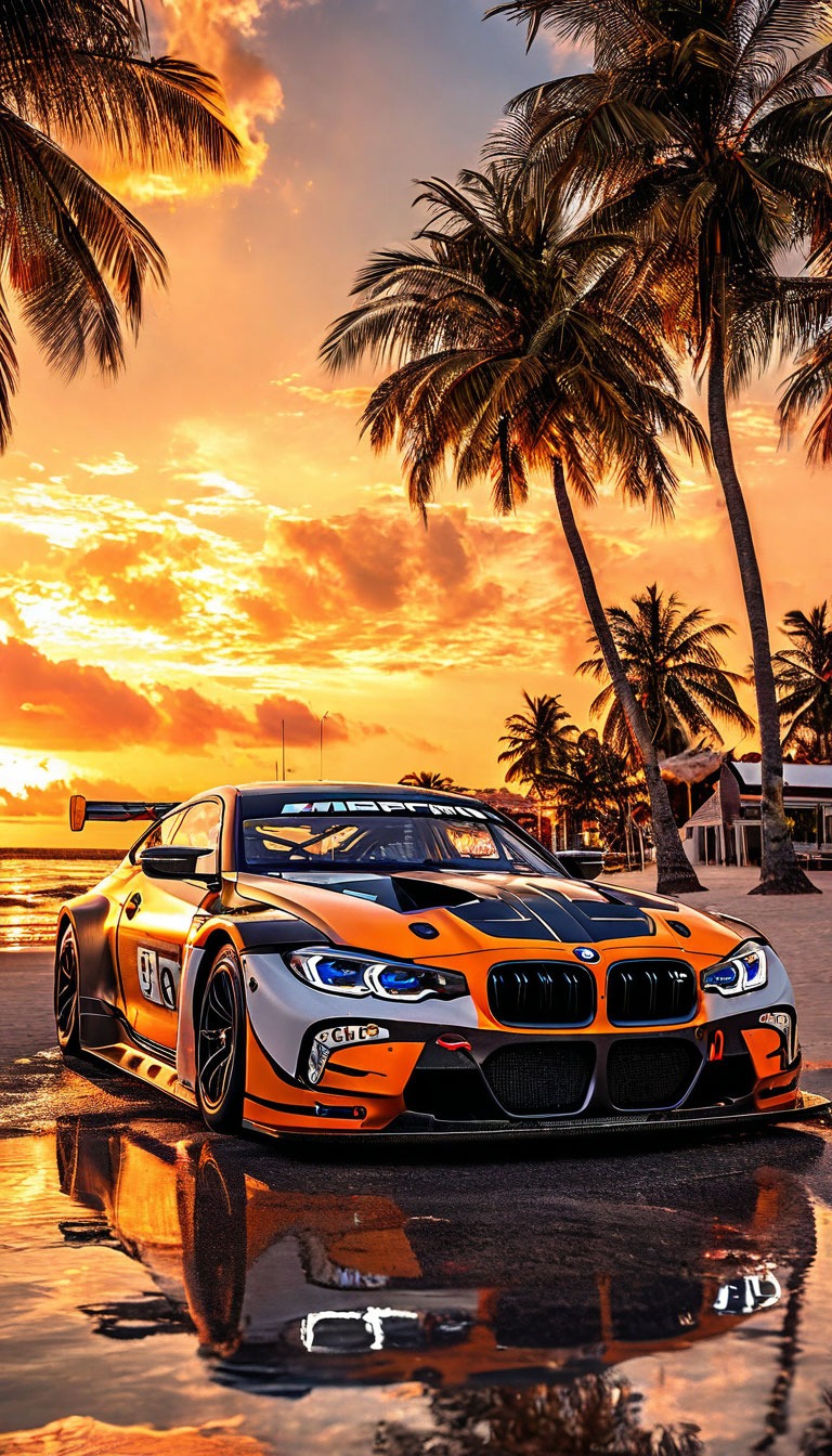 Промт для нейросети: BMW M4 GT3 на пляже