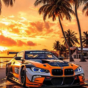 Промт для нейросети: BMW M4 GT3 на пляже