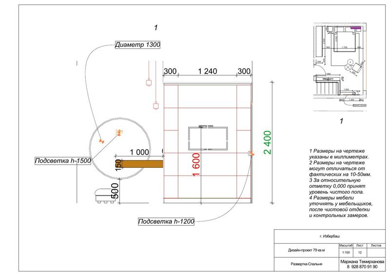 Лист 12 — Развёртка спальни