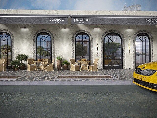 Кафе “PAPRICA”: фасад и летняя терраса, визуализация