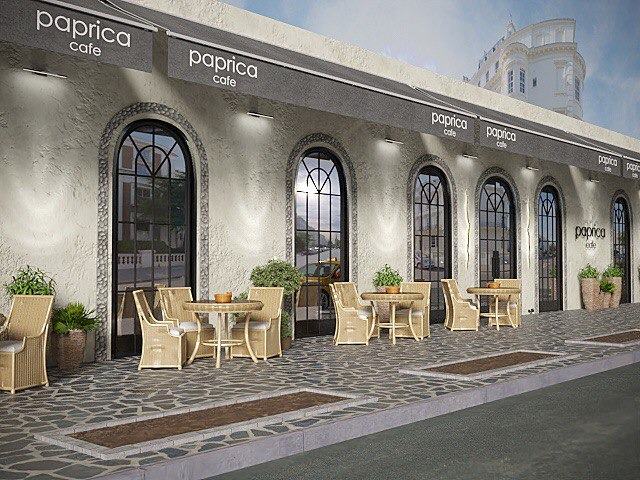 Кафе “PAPRICA”: фасад и летняя терраса, визуализация