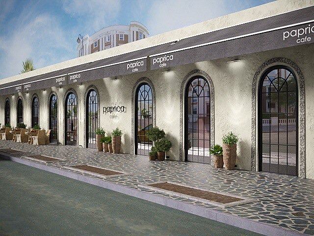Кафе “PAPRICA”: фасад и летняя терраса, визуализация