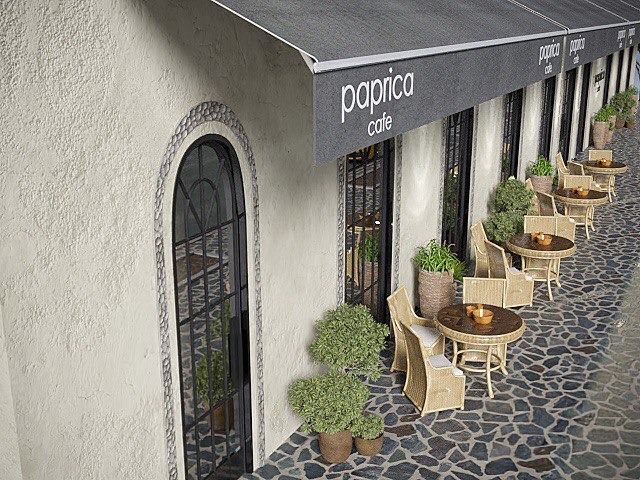 Кафе “PAPRICA”: фасад и летняя терраса, визуализация