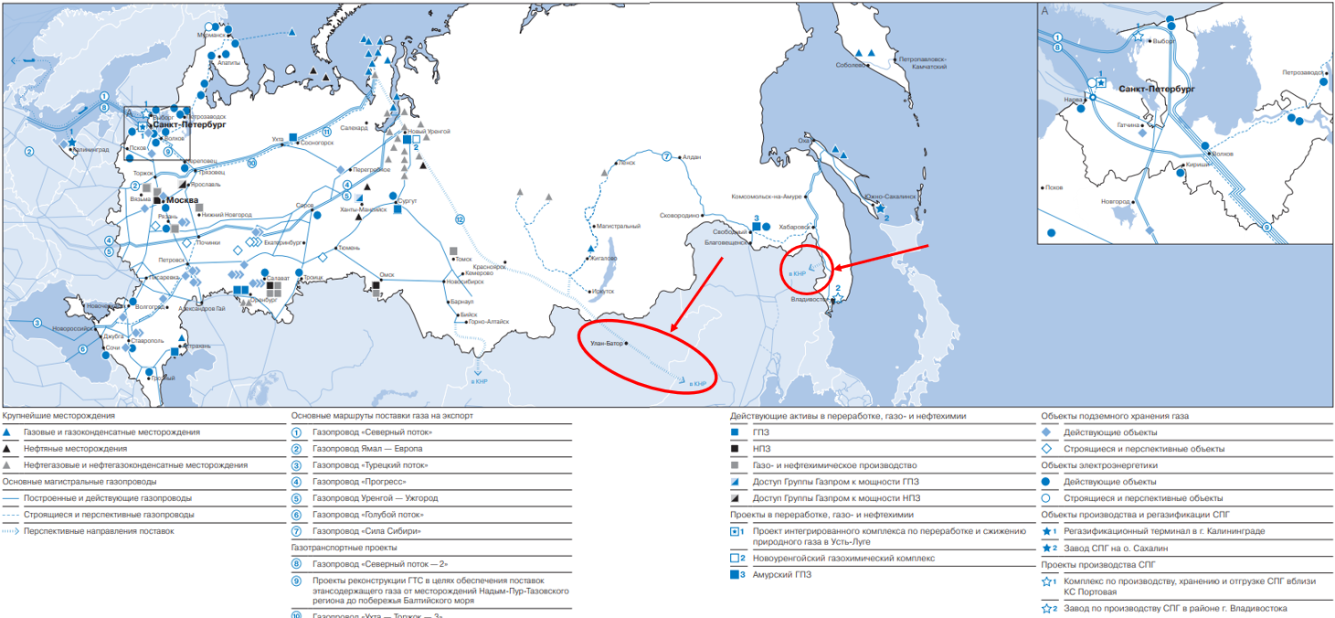 Карта проектов Газпрома