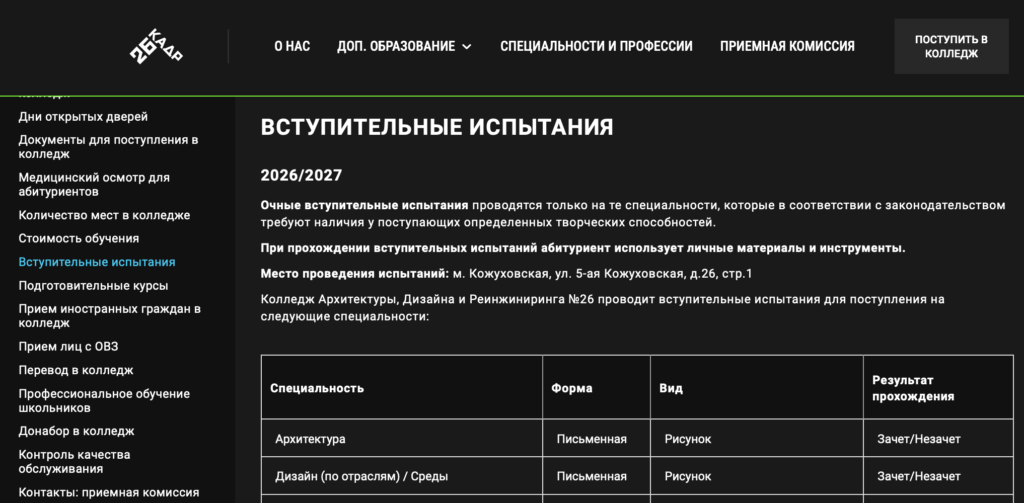 вступительные в колледж