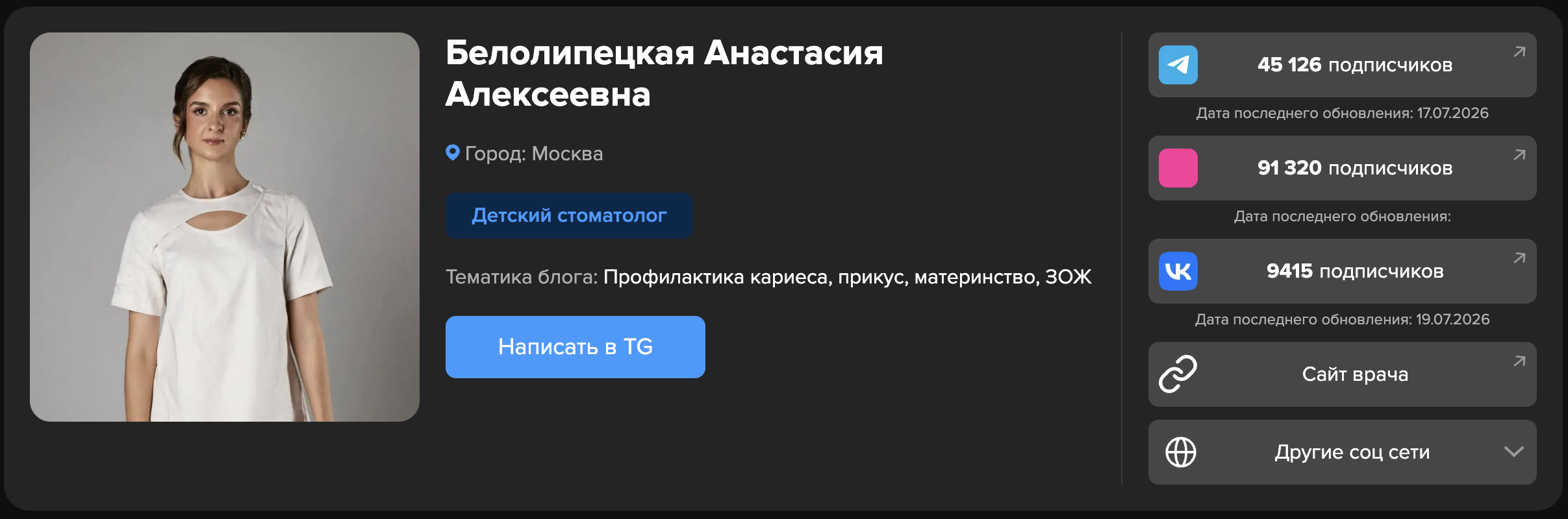 Анастасия Белолипецкая, база врачей-блогеров MEDBLOGERS