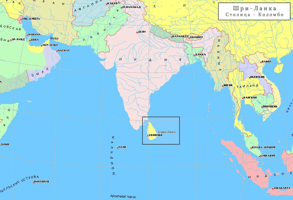 Шри Ланка на карте 