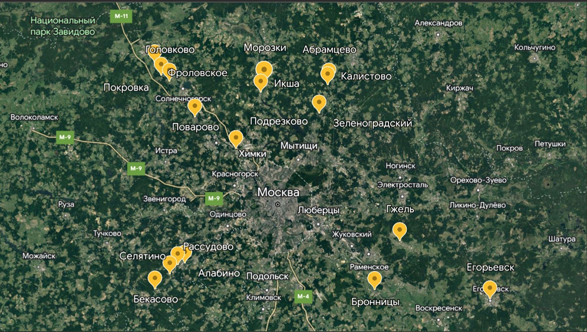 Карта грибных мест Московской области