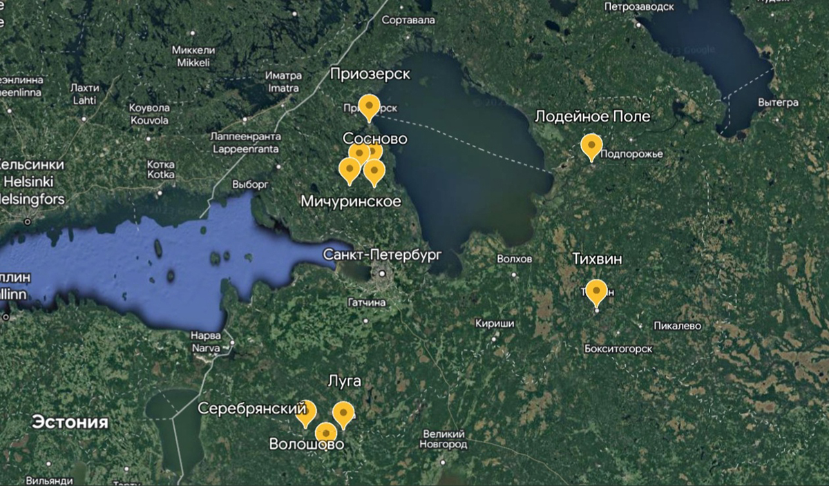 Карта грибных мест Ленинградской области