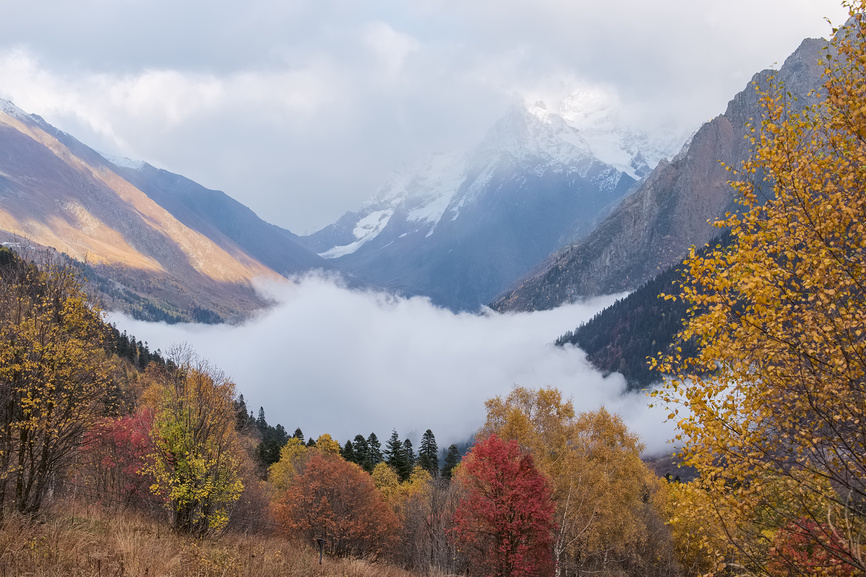 кавказ осенью домбай