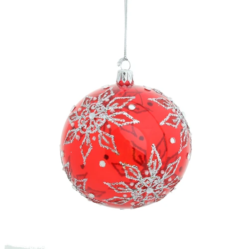 Купить Ёлочная игрушка Glass Glitter Snowflake Ball Red/Silver 10 cm от Хоум Концепт