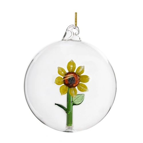 Купить Стеклянный шар прозрачный с подсолнечником, 10 см от Shishi