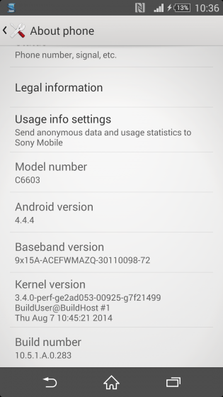  Android 4.4.4 KitKat  Sony Xperia Z