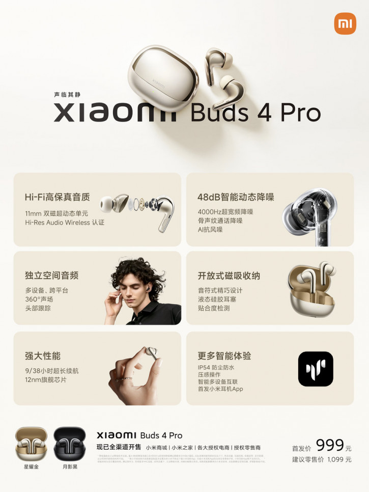  Xiaomi Buds 4 Pro - TWS-  Hi-Res Audio Wireless