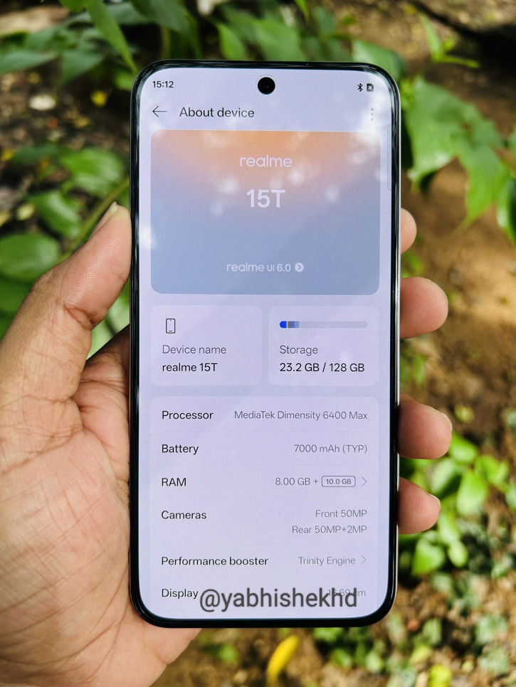 Realme 15T и его секреты начинки раскрыты шпионским фото