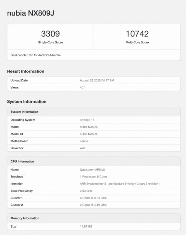 Red Magic 11 Pro    Geekbench