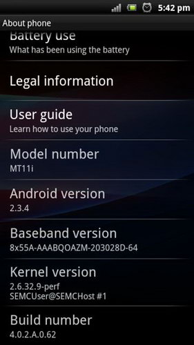 Sony Ericsson Xperia 4.0.2.A.0.62