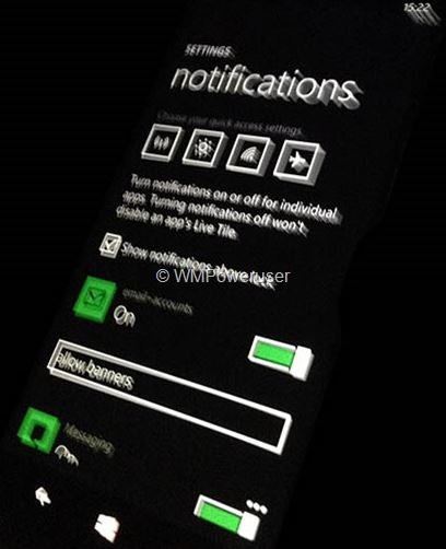 Скриншот центра уведомлений Windows Phone 8.1 