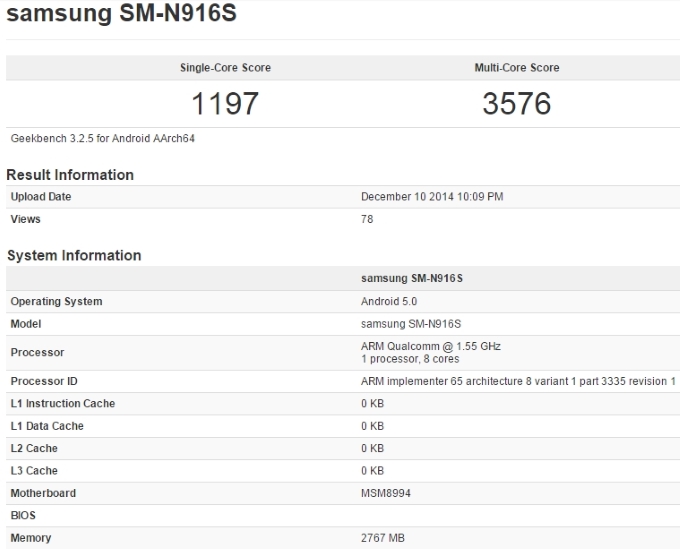 Galaxy Note 4  Snapdragon 810   Geekbench