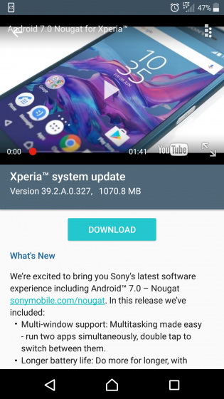 Sony Xperia XZ  Android 7.0 Nougat