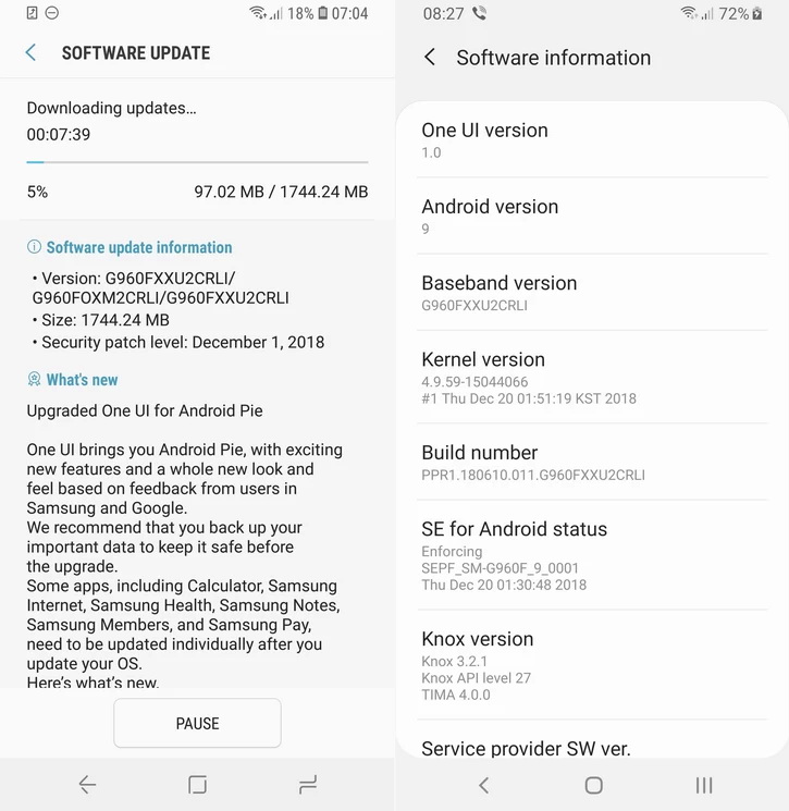 Samsung Galaxy S9 обновляется до Android 9 Pie с One UI