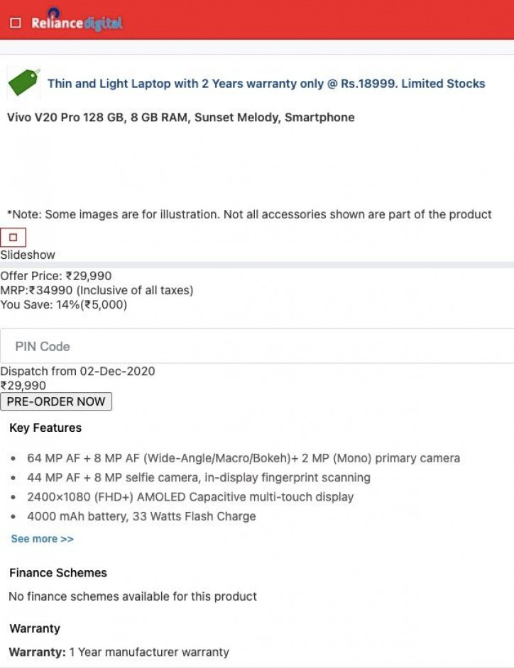 Цена и характеристики Vivo V20 Pro с бровью перед анонсом