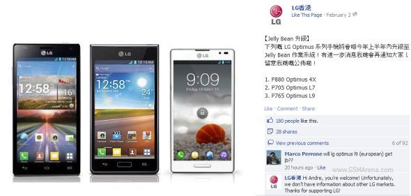 LG Optimus 4X HD, L7, L9  Jelly Bean   