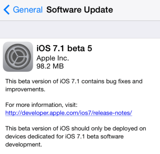 Apple   iOS 7.1 beta 5  